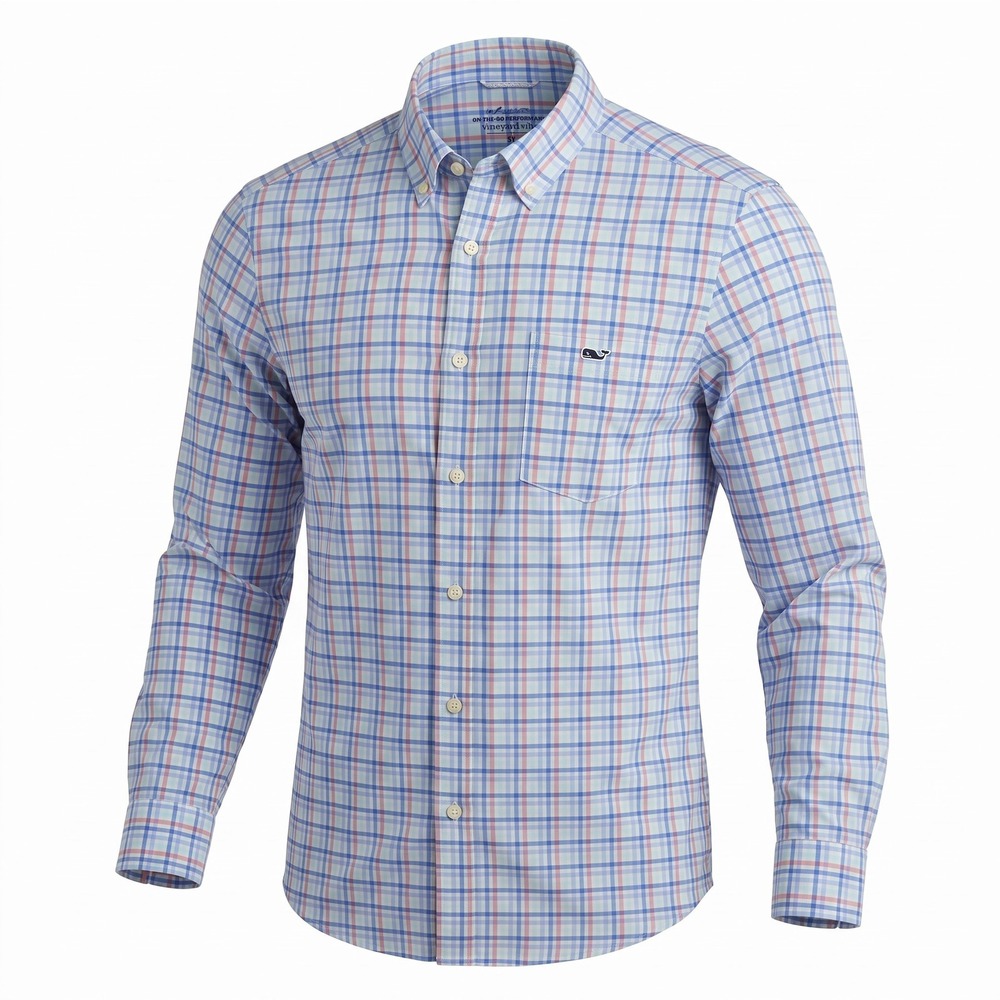 Vineyard Vines OTG Performance Check Shirt  Mens Medium Blue Pink Plaid 1W010934